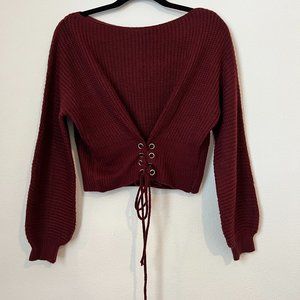 Front Tie Cropped Maroon Sweater - Seek the Label